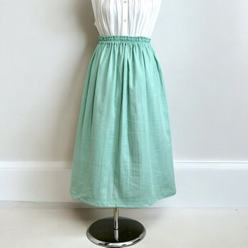 オーガニックWガーゼ◇スプレイグリーン◇ギャザースカート◇釜もみ仕立てでふっくら