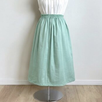 オーガニックWガーゼ◇スプレイグリーン◇ギャザースカート◇釜もみ仕立てでふっくら