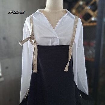 【背中がかわいい】エプロンドレス：ブラック×リネン【1035】