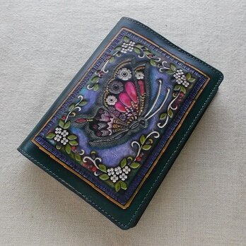 文庫サイズブックカバー 刻印、拭き染め 牛革