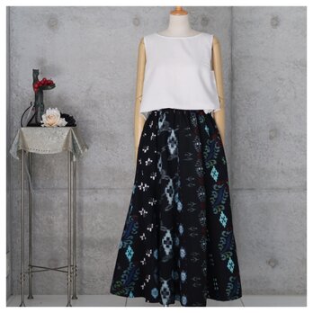 絣のマーメイド　ロングスカート  パッチワーク　XL サイズ 　着物リメイク