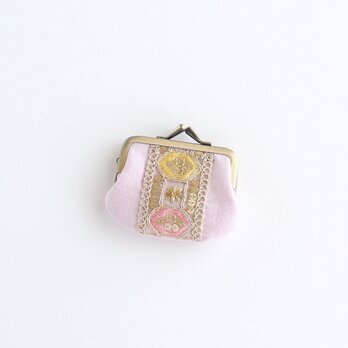 インド刺繍リボンのミニがま口　ピンク