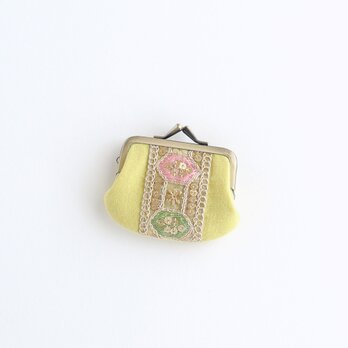 インド刺繍リボンのミニがま口　イエロー
