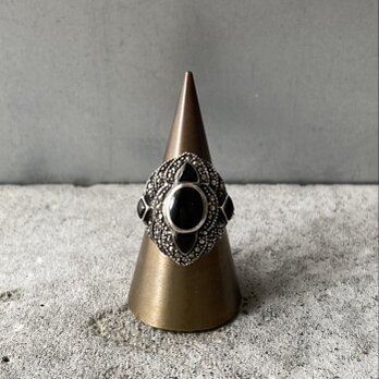 Vintage Euro SILVER 925 onyx marcasite classical design ring