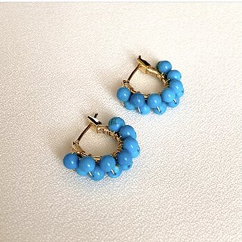 【ピアス】ターコイズ 2連 フープ ゴールド クロッシング ピアス アレルギー対応 K16GP