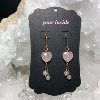 ローズクォーツ ハート カット 天然石 フックピアス