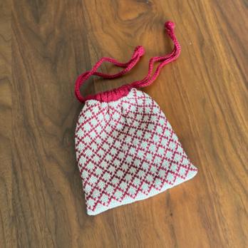 手編み巾着／コットン赤