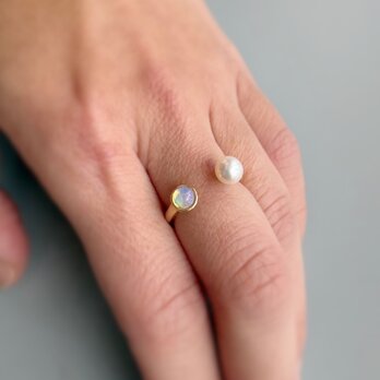 10月誕生石オパールとパールフォークリング指輪２粒リング