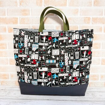 大きいレッスンバッグ(裏キルト)　【和柄・忍者】