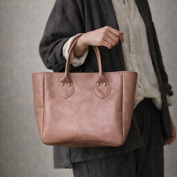 本革 スモールキャリーオールバッグ レザートート ローズベージュ 牛革 Dカン付き 2WAY対応 軽量 レディース メンズ
