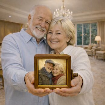 家族の思い出を贈る木製フォトボックス｜写真入り・ライト付き｜両親プレゼント・金婚式に