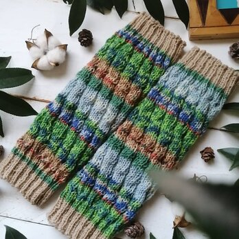 【М】青空〜オパール毛糸のスパイラル編みレッグウォーマー