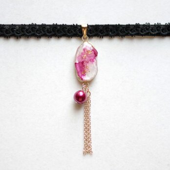 【受注製作】レジンアート　スライスアゲートとタティングレースとベルベットリボンのチョーカー〈官能的芳香〉