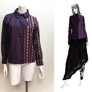 【1点もの・デザイン画付き】尾州織りジャガード生地アシメトリーブラウス（KOJI TOYODA）