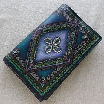 新書ブックカバー  牛革　刻印＆拭き染め