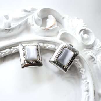 【フランス買付】ヴィンテージ シルバー×スモーキービジュー レクタングル イヤリング 1980s【1万円以上で送料無料】