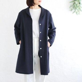 春夏秋と 軽やかに羽織る 桐七炊きコットンリネン ショールカラーコート（ネイビー）CO08