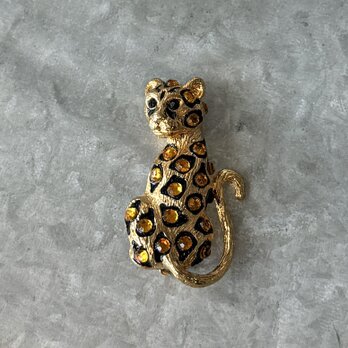 SC156-ヴィンテージブローチ U.S.A. 1980's Golden Panther Amber Rhinestone