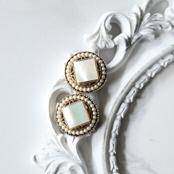 【アメリカ買付】ヴィンテージ ゴールド×マザーオブパール ラウンドイヤリング 1980s【1万円以上で送料無料】