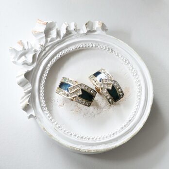 【フランス買付】ヴィンテージ ゴールド×ネイビー＆グリーン バイカラー イヤリング 1980s【1万円以上で送料無料】