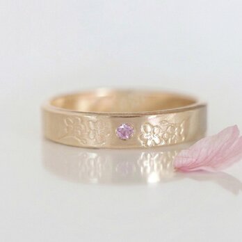 ピンクサファイア 桜フラットリング 14kgf ピンキーリング対応 お守り ギフト 誕生石 誕生花