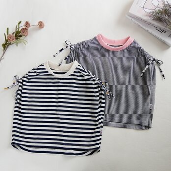 ベビー＆キッズ　ボーダーカットソー肩リボン