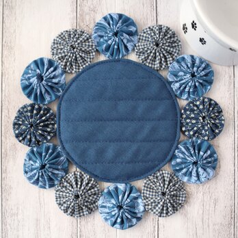 ペット用お食事マット　フードマット　小型犬　猫　ペットマット　ご飯マット　ランチョンマット　ブルー　ギフト　No.411