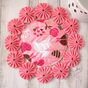 ペット用お食事マット　フードマット　小型犬　猫　ペットマット　ご飯マット　ランチョンマット　ピンク　鳥柄　ギフト　No.409