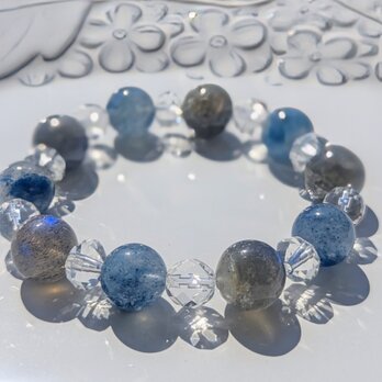 『スコルザライトインクォーツ（ラズライト）&ラブラドライト&クリアクォーツのブレスレット✨思考の習慣の変化に』