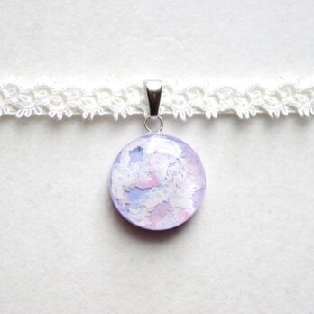 【受注製作】レジンアート　ラウンドモチーフとタティングレースとサテンリボンのチョーカー〈紫雲②〉20㎜