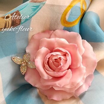 ★粘土の花[薔薇のコサージュ・ピンク]★