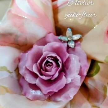 ★粘土の花[薔薇のコサージュ・パープル]★