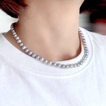 サックス＆ライトシルバー ミックス バロックパールのチョーカー 6x6.5mm　2点のみ