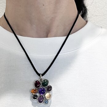 【限定】天然石ペンダントトップ　シルバー925 一点物　マルチカラーカボション