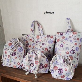 【入園・入学】入園バッグ５点セット：北欧花柄：パープル【0449】