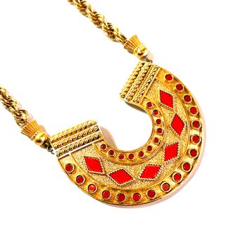 Vintage ORENA Paris Gold Tone Red Parts Necklace