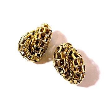 Vintage Gold Tone Textured Knot Clip Earrings