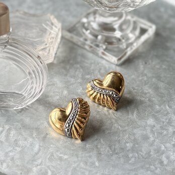 PA499-【 AVON 】エイボン・ヴィンテージピアス 1994 "Sparkle Heart" Gold Tone