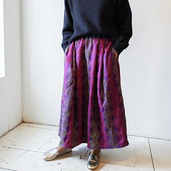 刺し子シルクカンタギャザースカート【パープルB】