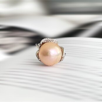 シャンパンクリームホワイト 大粒 ルベルパールのフラワーリング 13mm