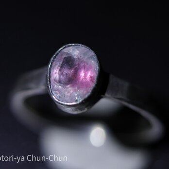 【小鳥屋オールドストック】特注カット　パキスタン産ウォーターメロントルマリン・シルバーリング【祭】