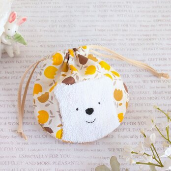 可愛い白くまのミニ巾着（チューリップ柄）