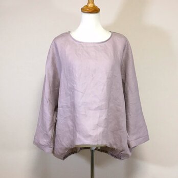 カラーリネン◆バルーンプルオーバー　長袖◆オールドモーブ◆フリーサイズ（中厚、リネン100％）