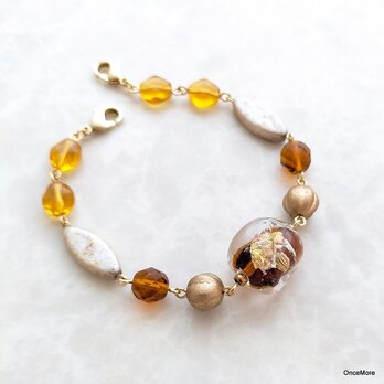 【現品限り】箔入りとんぼ玉の羽織紐（ブラウン系）