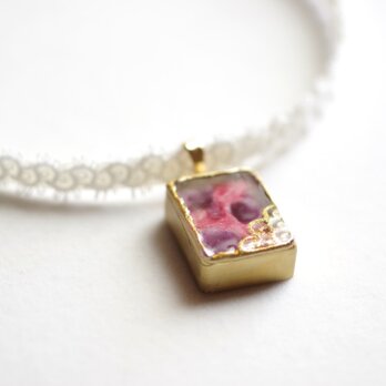 【受注製作】レジンアート　長方形モチーフとタティングレースとサテンリボンのチョーカー〈罌粟の花の罪〉