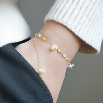 「マーガレット」天然石 ブレスレット ペリドット ムーンストーン 誕生石 春 ホワイト 花 母の日 14kgf ギフト