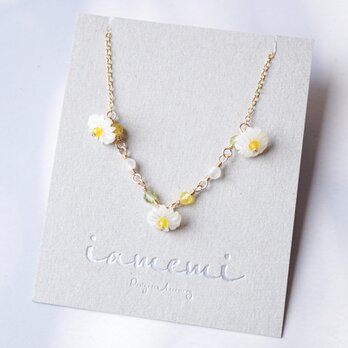 「マーガレット」天然石 ネックレス ペリドット ムーンストーン 誕生石 春 ホワイト 白 花 母の日 14kgf ギフト