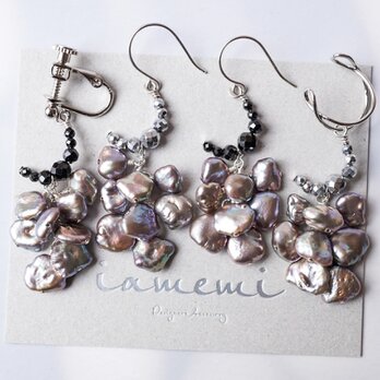 「雲間の三日月」ピアス イヤリング 天然石 6月誕生石 メタリックパール ブラックスピネル シルバー silver925