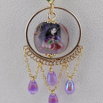 とんぼ玉バックチャーム　姫と橋と月