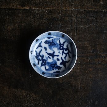 アートな絵柄◆2匹の鳳凰　染付印判小皿　骨董・antiques 器　工芸品　明治期